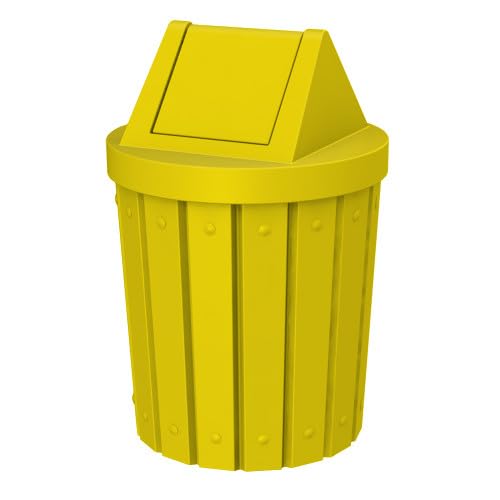 42 Gallon Round Slatted 100% Recycled Plastic Heavy Duty Outdoor Trash Can with Swing Top Lid - Yellow