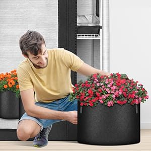 iPower 5-Pack 10 Gallon Plant Grow Bags Thickened Nonwoven Aeration Fabric Pots Heavy Duty Durable Container, Strap Handles for Garden, Black