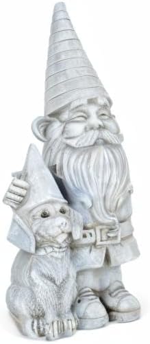 NAT & JULES Gnome 12 inch Resin Stone Garden Statue (Gnome and Dog)