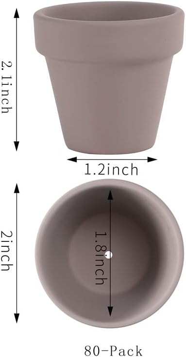 Yishang 2 inch Grey Small Terracotta Pots with Drainage Holes,Mini Clay Ceramic Pottery Planter,Cactus Flower Nursery Terra Cotta Pots, for Indoor/Outdoor Succulent Plants, Crafts(80 Pack)
