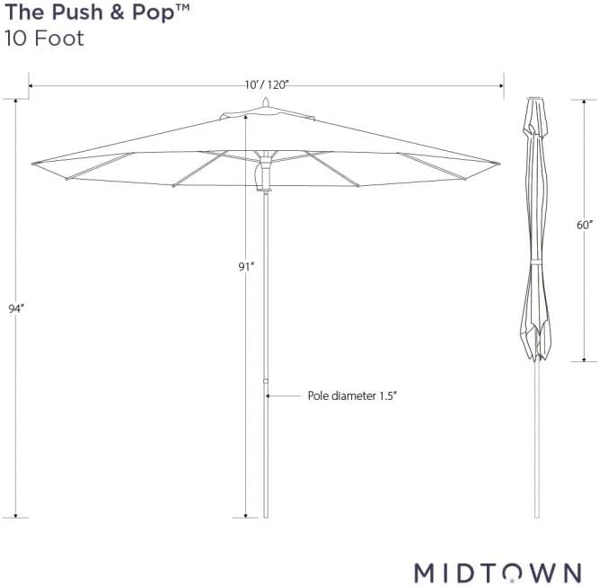 Midtown Umbrellas Push and Pop 10 Feet Outdoor Umbrella, Purple Polyester Fabric - Fiberglass Ribs Deck Patio Umbrella, Backyard Umbrella, Garden Umbrella & Pool Umbrella - Black Pole