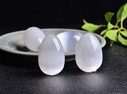 JIC Gem 4 pcs Selenite Egg-Shape Crystal Stone Large White Gemstone with Strong Healing & Calming Effects