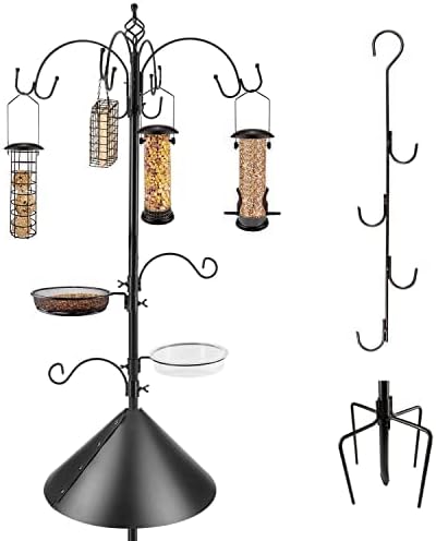 Bird Feeding Station Kit Bird Feeder Pole Wild Bird Feeder Kit with Squirrel Baffle and Suet Cage Mesh Tray Fruit Hook Double W Hook for Attracting Wild Birds