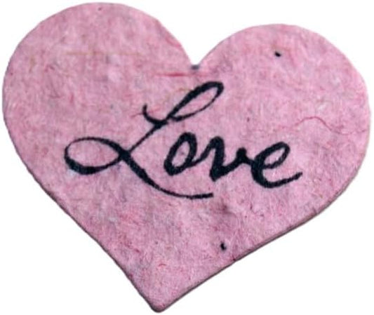 Of The Earth Handmade Paper - Wildflower Seed Paper Small Heart Tags - Calligraphy Variations - 1.75" X 1.5" - Set of 50 (Love 68s Pink Lotka)