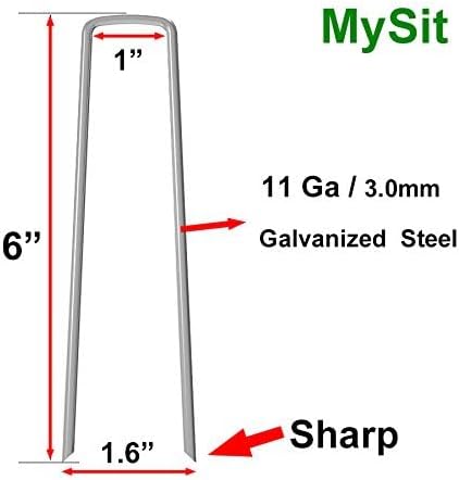 MySit 6" Galvanized Landscape Staples Garden Stakes Pins 24 Pack, Heavy-Duty 11 Gauge Garden Staples Anti-Rust Fence Stakes for Anchoring Weed Barrier Fabric Irrigation Tubing Soaker Hose