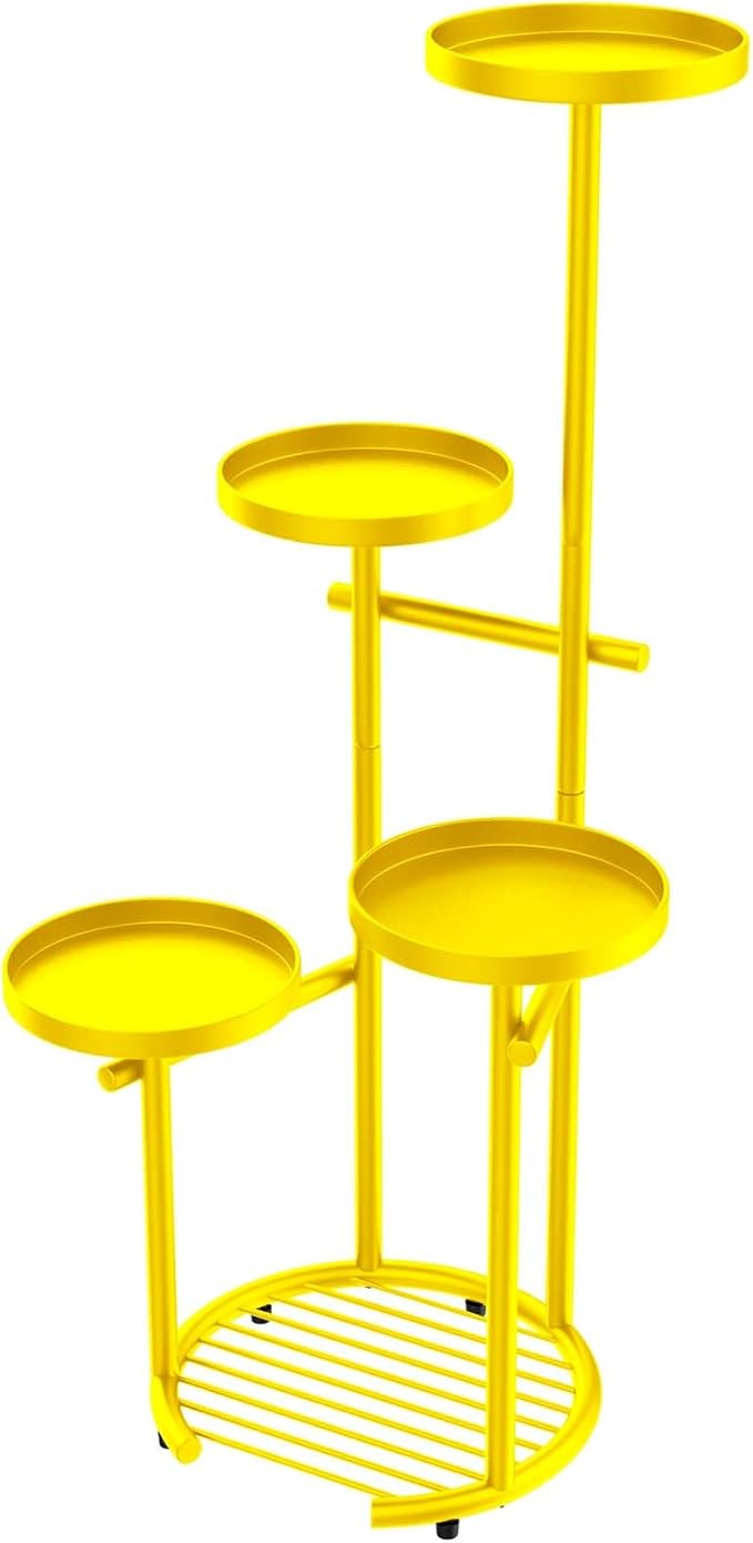 TOSKING 5 Tier Metal Plant Stand Indoor, Plant Shelf, Corner Shelf Flower Pot Stand for Outdoor Plant Stand for Living Room Balcony Garden Patio Bedroom (yellow, 38in)