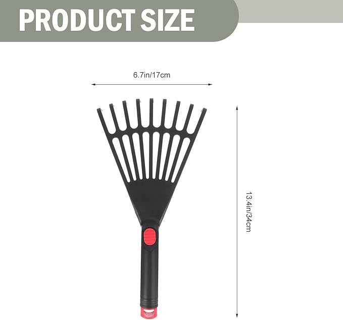 Lawn Rake Head Hand Rake Garden Tool, 2PCS Plastic Hand Rake Soil Tiller with Ergonomic Handle, Small Rake for Leaves, Gardening, Cultivating, Loosening Soil & Spreading Mulch