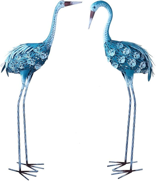 Crane Statue Metal Crane Sculpture Garden Decoration Metal Yard Art for Patio Lawn Backyard Outdoor Decoration A Set of 2