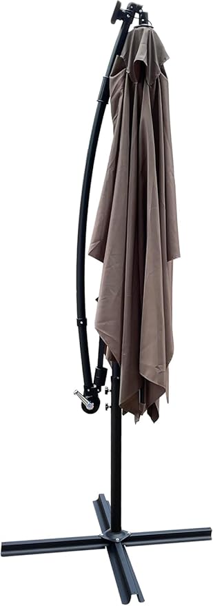 10x6.5FT Patio Umbrella, Outdoor Offset Umbrella with Cross Base and Crank, Rectangular Cantilever Umbrella with Solar Lights, Hanging Market Umbrella with 6 Rids for Pool, Deck, Backyard (Mushroom)