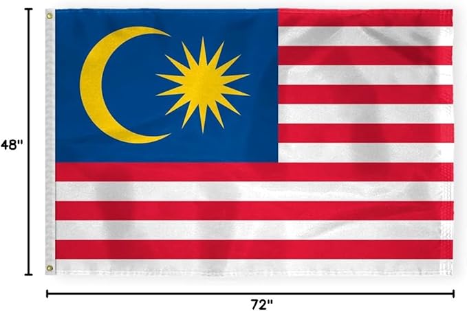 AGAS Malaysia Flag 4x6 ft 200D Nylon 4 Needle Lock Stitched Fly Hem Rust Proof Brass Grommets Canvas Header Malaysian National Flag