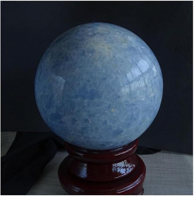 Blue Celestite Crystal Sphere Ball with Wood Stand Large Healing Crystals Sphere Sculpture Home Office Decoration Fengshui Meditation Healing 100mm 3.93'' (Blue Celestite, 3.93")