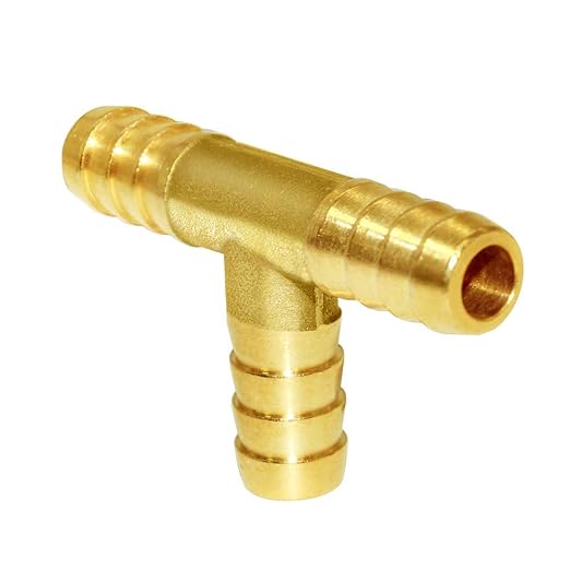 Joywayus Brass 1/4" Barb Tee Fittings T-Shaped 3 Ways Union 1/4" Hose Pipe Fitting for Water/Fuel/Air (Pack of 5)