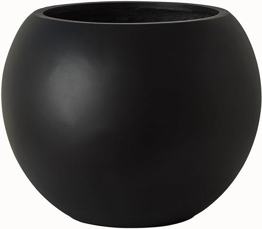 17 H x 21" Dia (15" Pot Opening) Black Round Fiberstone Tall Planter with Drainage Hole, Indoor/Outdoor Large Plant
