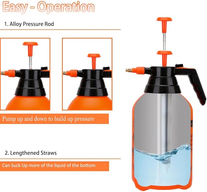 MRPAPA 2L Handheld Garden Pump Sprayer, 2 Pack Plant Mister Water Spray Bottle with Adjustable Brass Nozzle 0.5Gallon Sprayer Mist Bottle for Indoor, Outdoor Gardening and Home Cleaning