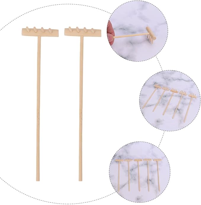 EXCEART 16 Pcs Mini Rake Zen Garden Tool Rake Desktop Zen Decor Zen Sand Rake Miniature Rake Dollhouse Rakes Tabletop Wooden Toys Zen Garden Accessory Juicy Bamboo Beech Child