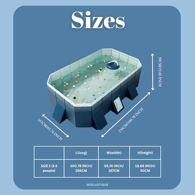 Foldable Swimming Pool, Non-Inflatable Kids' and Adults' Outdoor Large Swimming Pool, Anti-Slip PVC Family Pool, Summer Water Party for Outdoor, Garden, Backyard (Large)