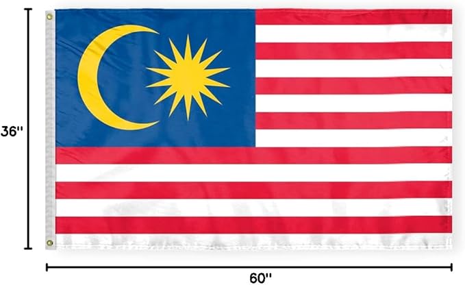 AGAS Malaysia Flag 3x5 ft Double Stitched Hem 100% Polyester Metal Grommets Indoor Malaysian National Flag