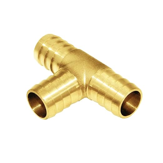 Joywayus 1/2" Brass Barb Tee Fittings T-Shaped 3 Ways Union 1/2" Hose Barb Pipe Fitting with 6pcs Stainless Steel Pipe Clamp for Water/Fuel/Air (Pack of 2)