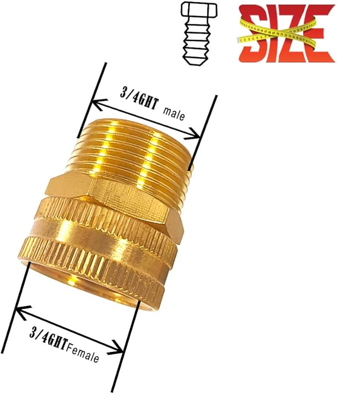 YOUHO Brass Garden Female Hose Fitting Connector, 3/4 GHT Female x 3/4 GHT Male, Garden Hose Connectors Garden Pipe Joint Extension Repair Fitting 2PCS