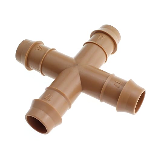 10pcs Drip Irrigation Kit, Irrigation Four Way Line Connector Fittings Fits for 1/2" inch Drip Tubing Barbed Irrigation Fittings for Patio Lawn Garden