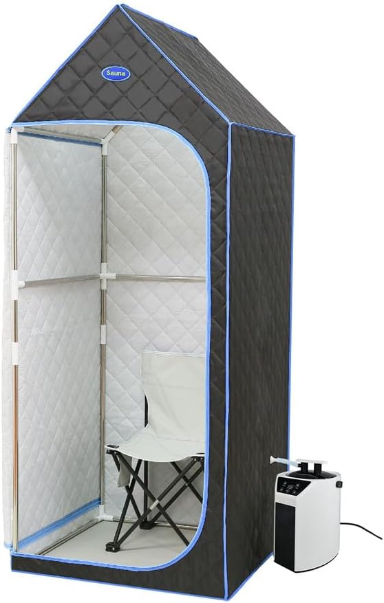 Portable Sauna Box for Home Spa Full Body, Personal Steam Sauna Tent Sauna Room with 3L 110V 1000W Steamer, 90 Minute Timer with Remote Control, 4 Temperature Levels, Folding Chair