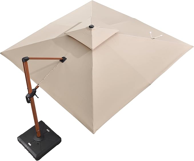 PURPLE LEAF 11' X 11' Patio Umbrella Cantilever Outdoor Umbrellas Square Large Parasol Windproof Sunshade Heavy Duty Sun Umbrellas for Deck Pool Patio Garden, Beige