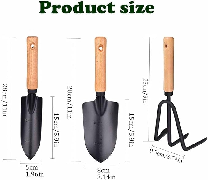 Garden Tools Set-Garden Trowel,3 Piece Heavy Duty Gardening Kit Gift for Mens and Womens,Large Succulent Plant Transplant Trowel Set,1 Narrow Shovel,1 Wide Shovel and 1 Garden rake Tools Set