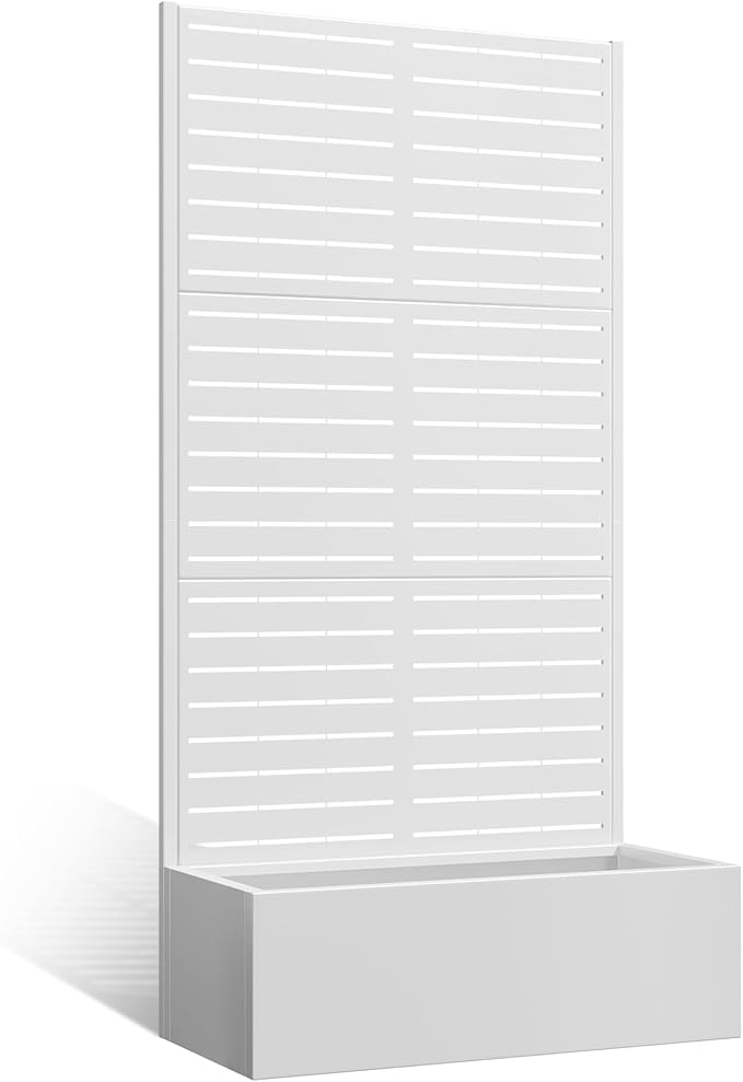 Metal Planter Box with Trellis, Heavy-Duty Raised Garden Bed for Climbing Plants, Drainage Hole, Outdoor Planter Box with Privacy Screen,35''L×16''W×71''H