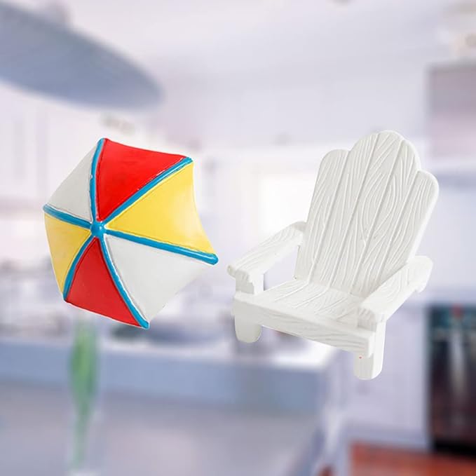 TOYANDONA 2pcs Beach Zen Garden Decor Mini Chair Sun Umbrella Sandbox Accessories Nautical Miniature Doll House Ornament Kits for DIY Fairy Garden Plant Cake Decoration