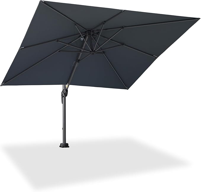 PURPLE LEAF 8' X 8' Patio Umbrella with In-ground Base for Pool 7' High Offset Outdoor Cantilever Umbrella Swimming Pool Umbrella with 360°Rotation for Poolside Light Grey
