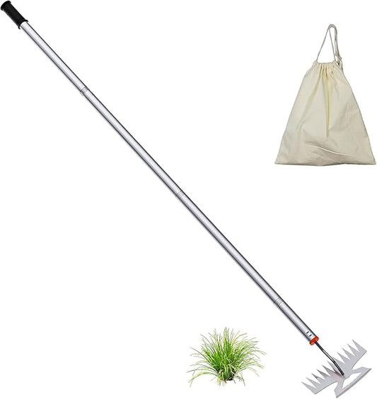 New Adjustable Uprooting Weeding Tool with Long Handle,11-Teeth Weed Puller Rake 2-in-1 Hand Weeder Garden Tools for Garden&Backyard,Manganese Steel Weeder Pulling Tool for Weeding Loosening Planting