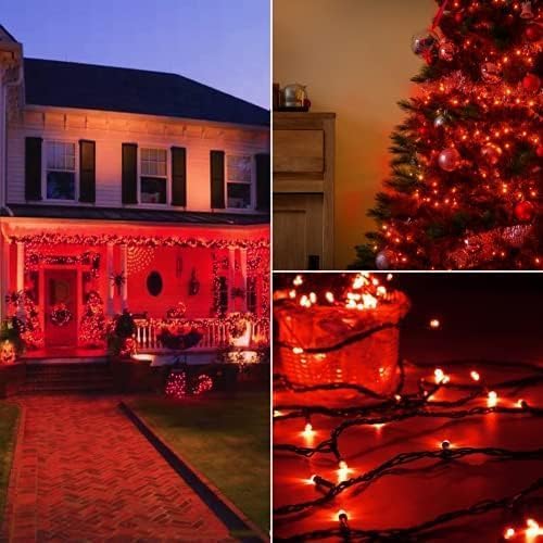 Connectable 240LED 95Ft 13Modes String Lights Indoor Outdoor | Extendable Green Wire Red Christmas Tree Lights with Timer | Twinkle Fairy Light Plug in for Xmas Tree Garden Decor(Red)