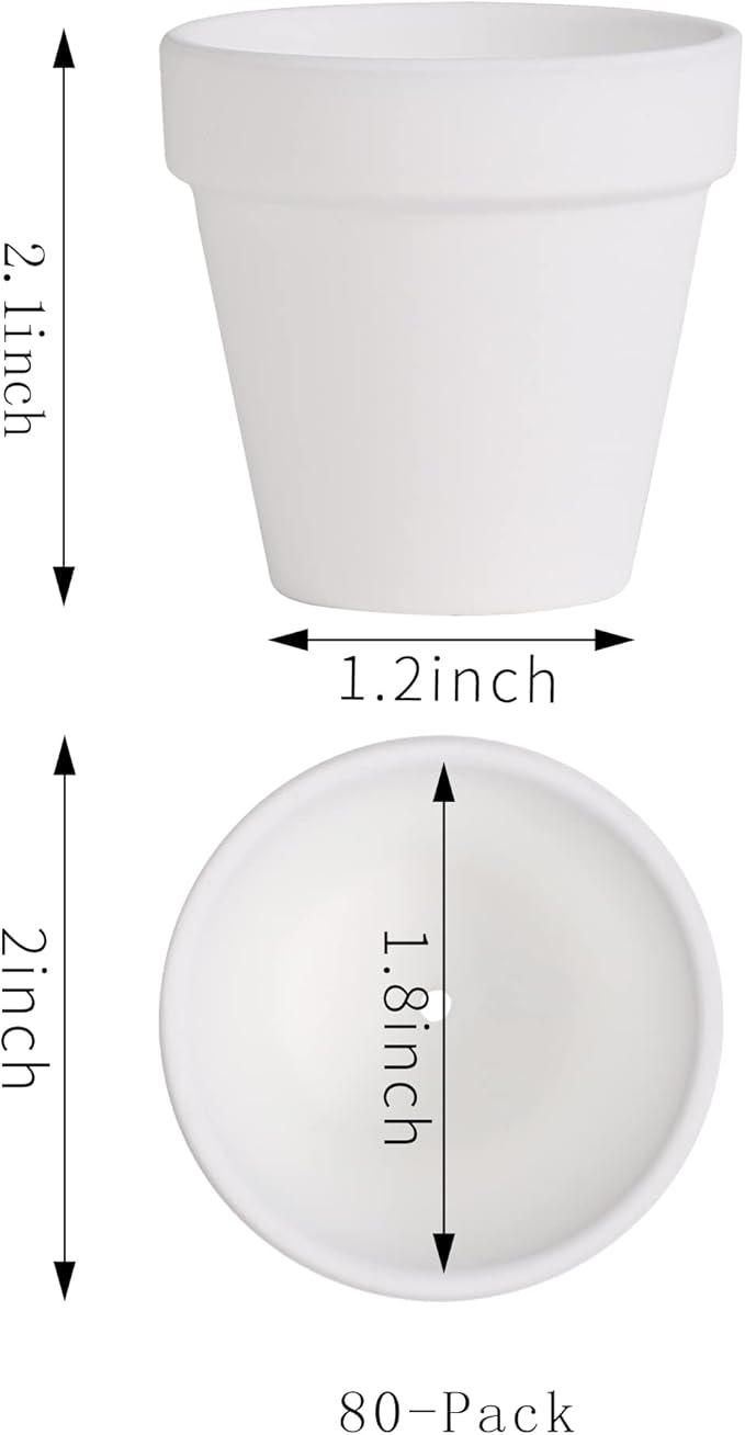 Yishang 2 inch White Small Terracotta Pots with Drainage Holes,Mini Clay Ceramic Pottery Planter,Cactus Flower Nursery Terra Cotta Pots, for Indoor/Outdoor Succulent Plants, Crafts(80 Pack)