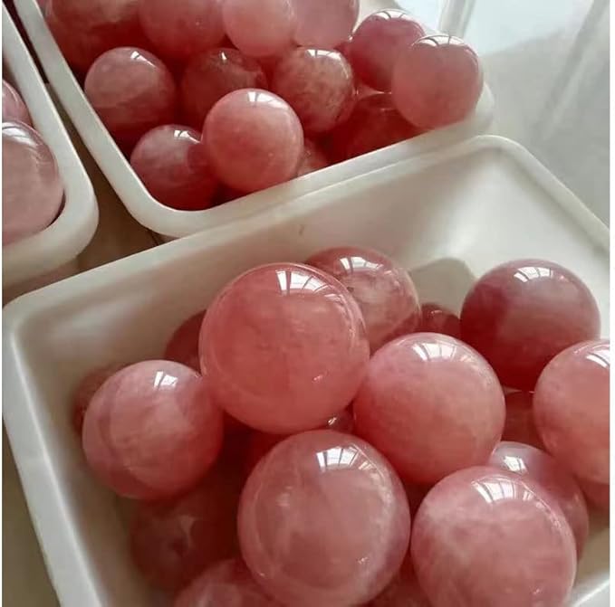 StoneStory Rose Quartz Crystal Sphere Ball with Wood Stand Large Healing Crystals Sphere Sculpture Home Office Decoration Fengshui Meditation Healing 90mm 3.54 inches (Rose Quartz, 3.54 inches )