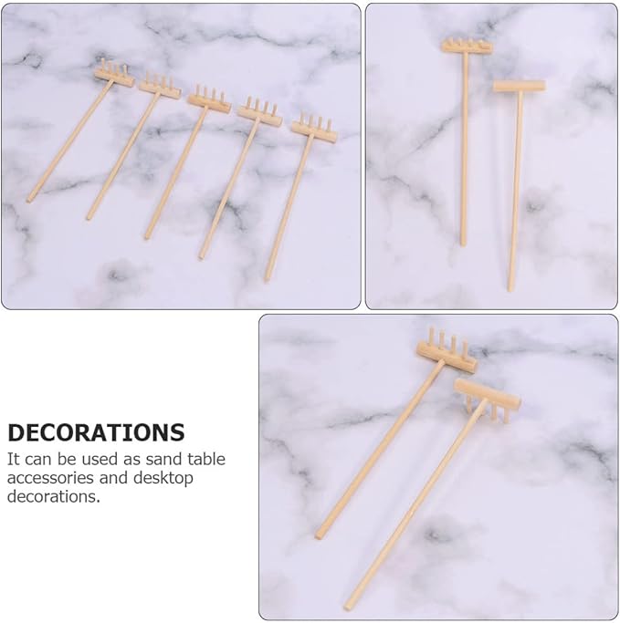 EXCEART 16 Pcs Mini Rake Zen Garden Tool Rake Desktop Zen Decor Zen Sand Rake Miniature Rake Dollhouse Rakes Tabletop Wooden Toys Zen Garden Accessory Juicy Bamboo Beech Child