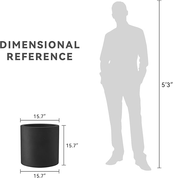 Kante 15.7" Dia Round Concrete Planter, Modern Style Large Cylindrical Plant Pot with Drainage Hole and Rubber Plug for Indoor Outdoor Patio, Black