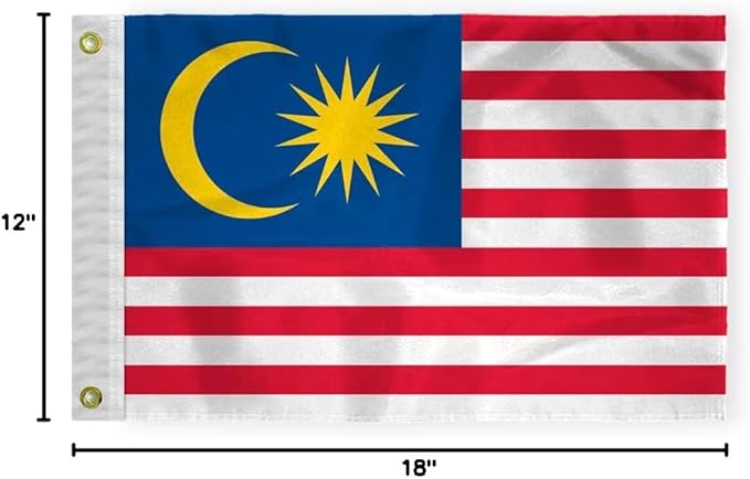 AGAS Malaysia Nautical Flag 12x18 inch Mini Malaysian National Flag Outdoor 200D Nylon Double Stitched Hem