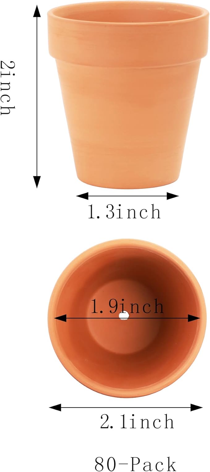Yishang 2 inch Small Terracotta Pots with Drainage Holes,Mini Clay Ceramic Pottery Planter,Cactus Flower Nursery Terra Cotta Pots, for Indoor/Outdoor Succulent Plants, Crafts, Wedding Favor(80 Pack)