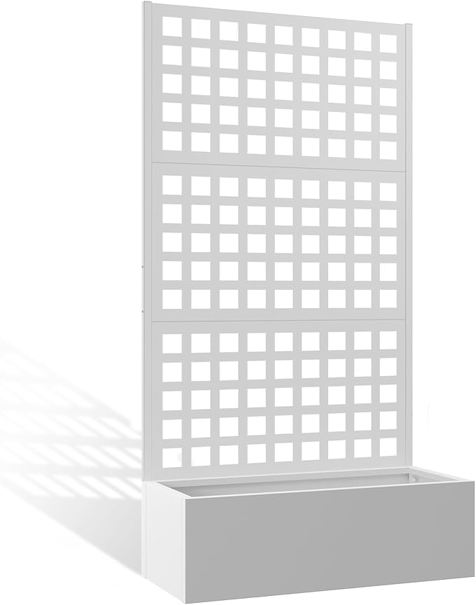 Metal Planter Box with Trellis, Heavy-Duty Raised Garden Bed for Climbing Plants, Drainage Hole, Outdoor Planter Box with Privacy Screen,35''L×16''W×71''H