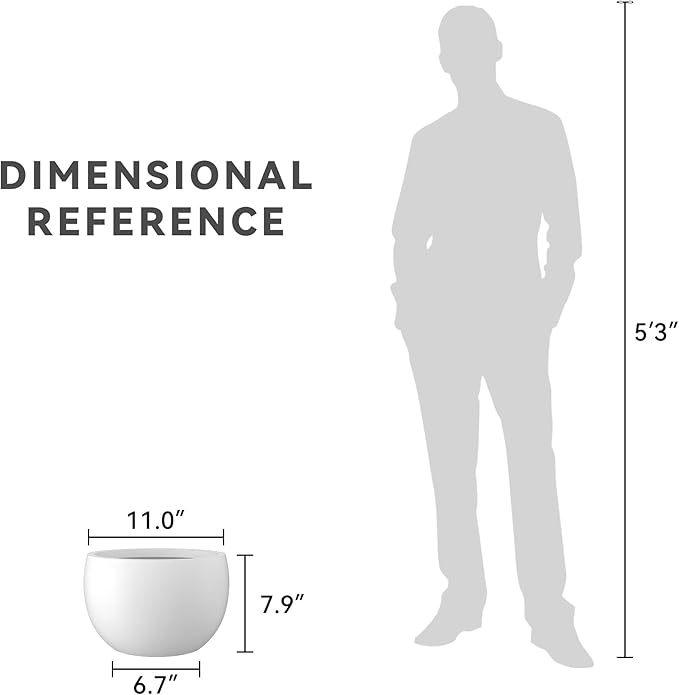 Kante 11.8" Dia Round Concrete Planter, Outdoor/Indoor Large Bowl Plant Pots with Drainage Hole and Rubber Plug for Garden Patio Balcony Home, Pure White