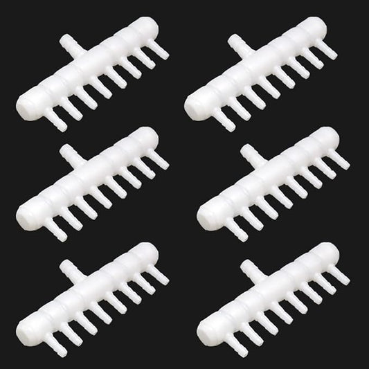 Rake-shaped hose joint air discharge diverter, Plastic Barb Hose Fitting Connector, 8-Way Outlet Air Line Pump Tubing Splitter Water Flow Divider, for Aquarium Garden Agricultural Irrigation(6Pcs)
