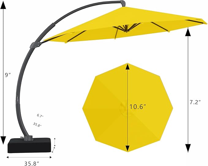 Outdoor Patio Umbrella with Sand Bag Included, 11 FT Deluxe Curvy Cantilever Umbrella Offset Hanging Umbrella with 360° Rotation for Market, Pool, Garden, Backyard, Deck