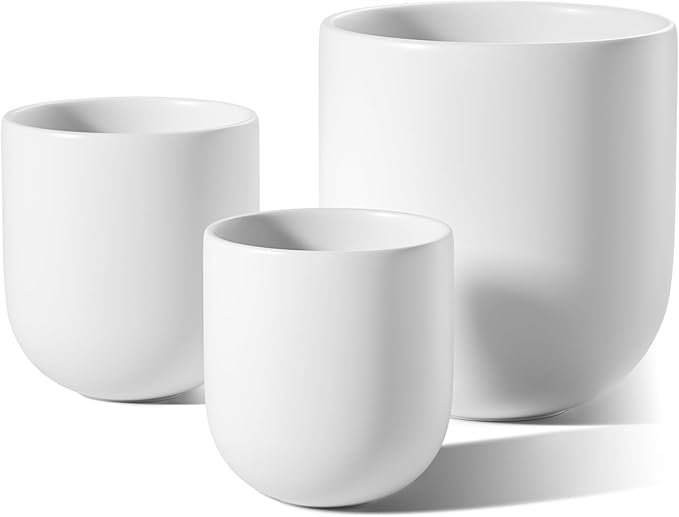 LE TAUCI 6+8+10 Inch Ceramic Pots for Plants, Plant Pots Indoor with Drainage Hole and Plug, Planter Pots for Home Office Room Patio, Set of 3, White