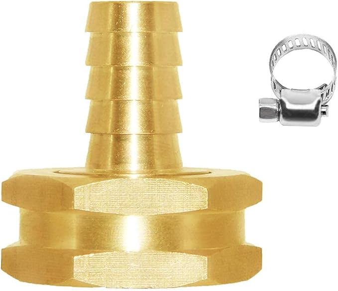 Joywayus 10pcs 1/2" Barb x 3/4" Female GHT Thread Swivel Hex Brass Garden Water Hose Pipe Connector Copper Fitting with Stainless Clamp House/Boat/Lawn/Power Wash/Irrigation