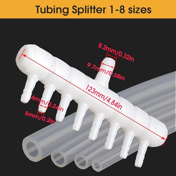 Rake-shaped hose joint air discharge diverter, Plastic Barb Hose Fitting Connector, 8-Way Outlet Air Line Pump Tubing Splitter Water Flow Divider, for Aquarium Garden Agricultural Irrigation(6Pcs)