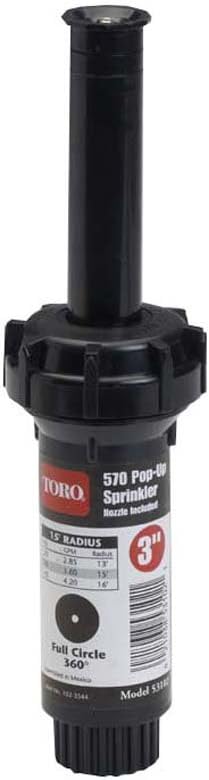 Toro 53818 3-Inch Pop-Up Fixed-Spray with Adjustable Nozzle Sprinkler, 0-360-Degree, 15-Feet,Blacks