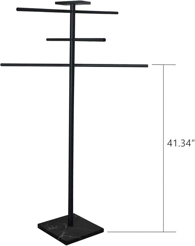 Swimming Pool Towel Rack with Tray, 304 Stainless Steel 6 Arms Freestanding Swimming Pool Towel Holder,Black Marble Base Outdoor Bath Sheet Drying Bar for Spa, Hot Tub & Patio