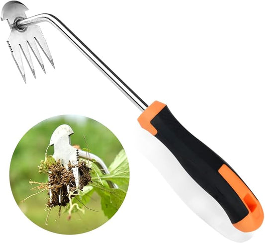 Weed Puller Tool,2025 New Garden Weeder Tool Stainless Steel Hand Weeder Tool,4 Teethes Dual Purpose Weed Remover Tool Weeding Tools for Gardening (Rubber Handle)