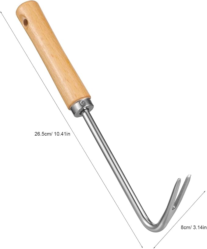 Happyyami Hand Weeding Weeder Tools Garden with Handle Edging Tool Pulling Tool Beech Handle Lawn Yard Gardening Tool Garden Hand Cultivator Hand Tiller Weeder