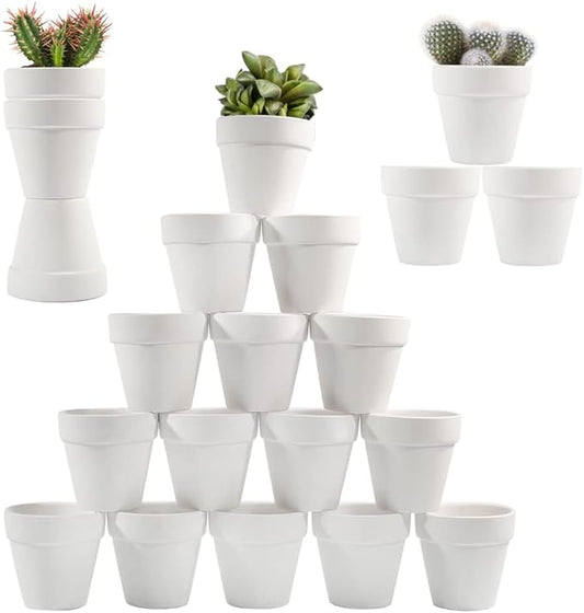 3 Inch Terracotta Pots - 22Pack Clay Flower Pots with Drainage Hole, Succulent Nursery Pot/Cactus Plant Pot. Great for Plants, Crafts, Wedding Favorn, DIY Production (White)